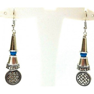 Silver Oxidized Earring Hook Dangle Drop Long - Fashion Novelty Gift - THE FAN 2